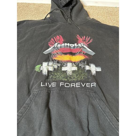 A$$ Holes live forever black Metallica style hoodie sweatshirt Men's SZ XXL - Picture 3 of 7